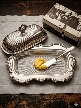 MAYELL Silver Butter Dish Queen Anne Fluted Dome Glass Caledonian Railway 123